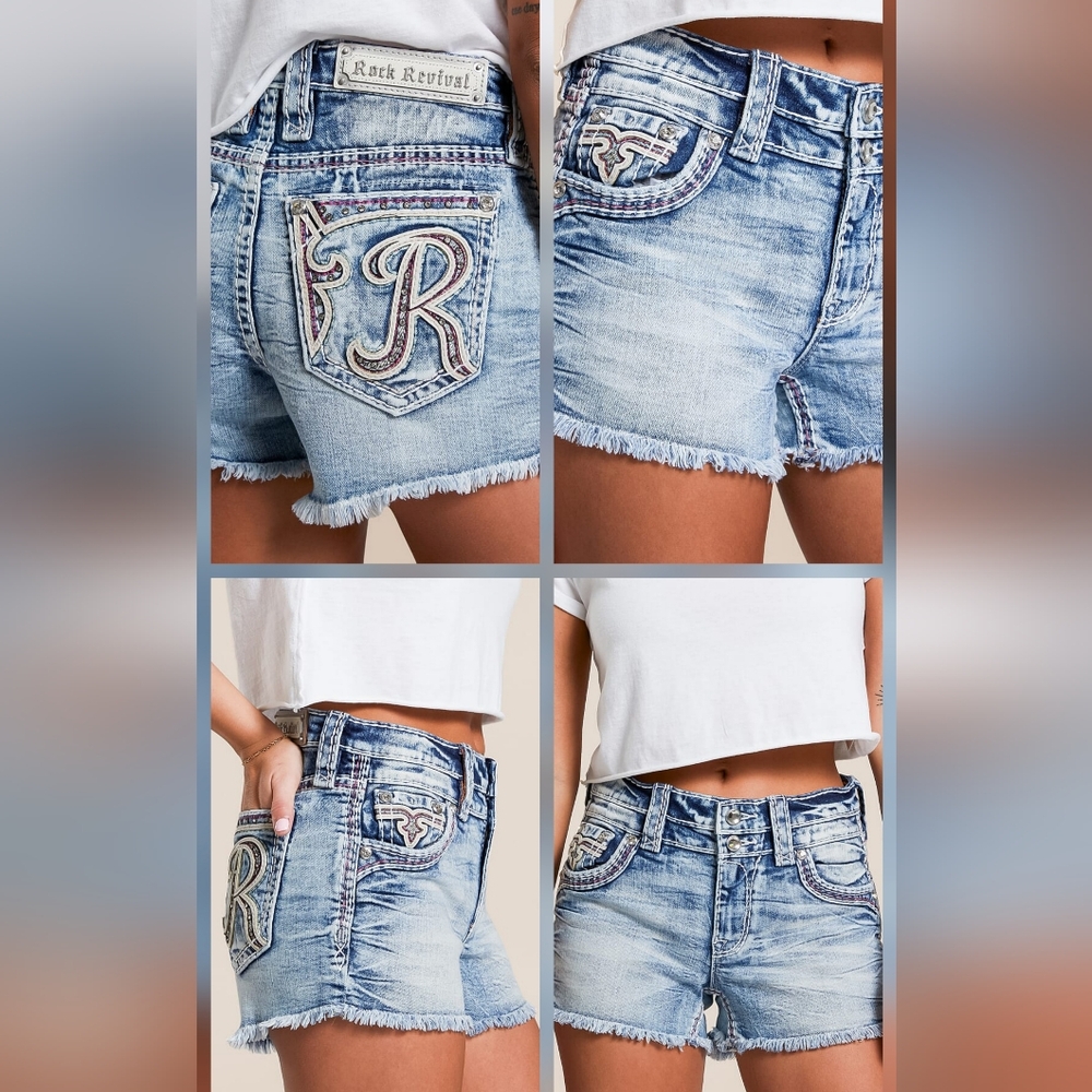 Price Firm! 🤘NeW🎸 ROCK REVIVAL AGATE LIGHT ACID-WASH MID-RISE SHORTS 30